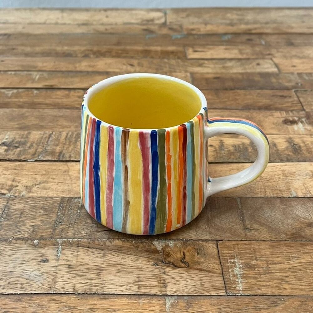 Handmade Ceramic Coffee Mug Rainbow Brush Strokes Design Artist Signed